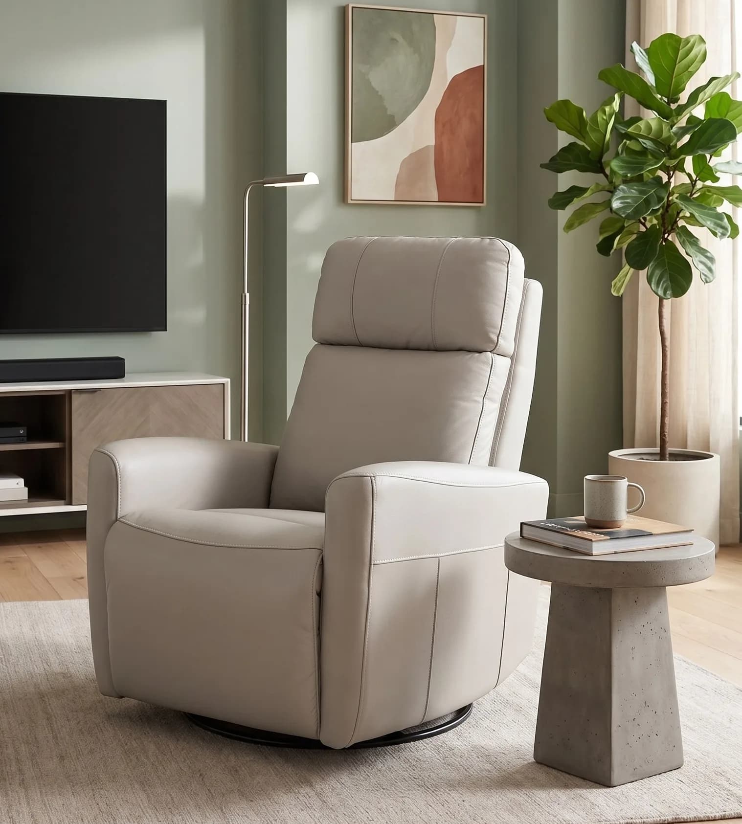 Prague Leather Swivel Glider Power Recliner Chair by Azur