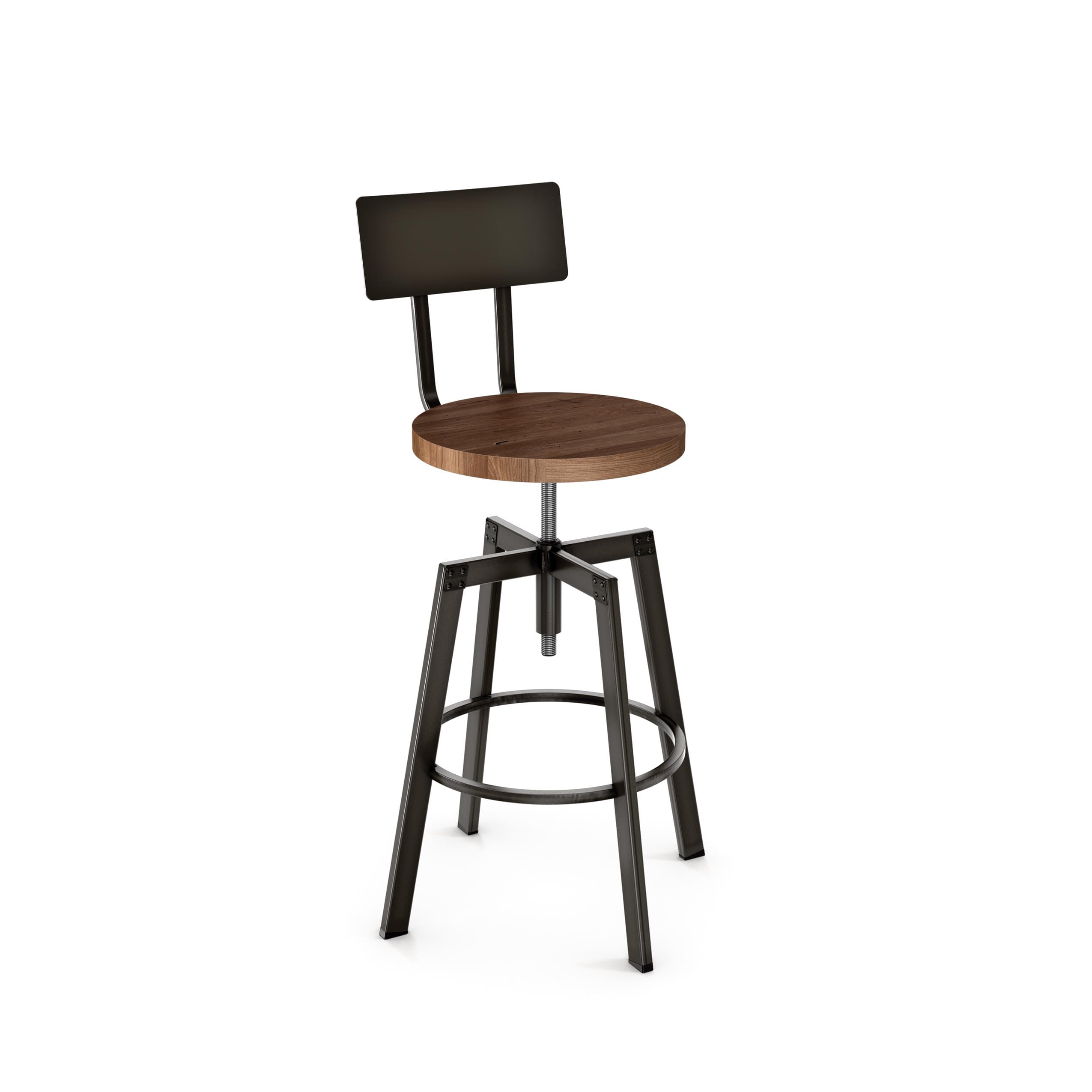 Architect Screw Swivel Stool w/Wood Seat & Metal Backrest by Amisco