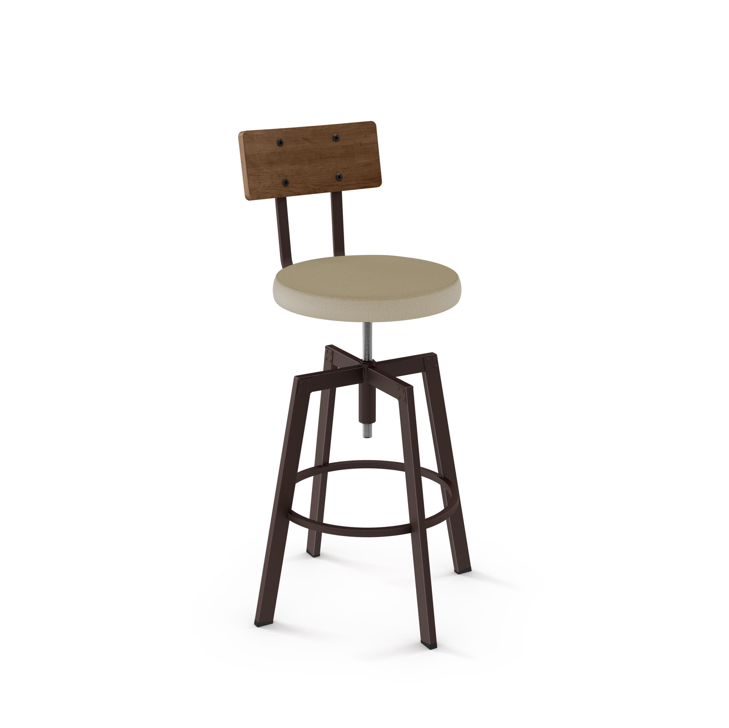 Architect Screw Swivel Stool w/Fabric Seat & Wood Backrest by Amisco