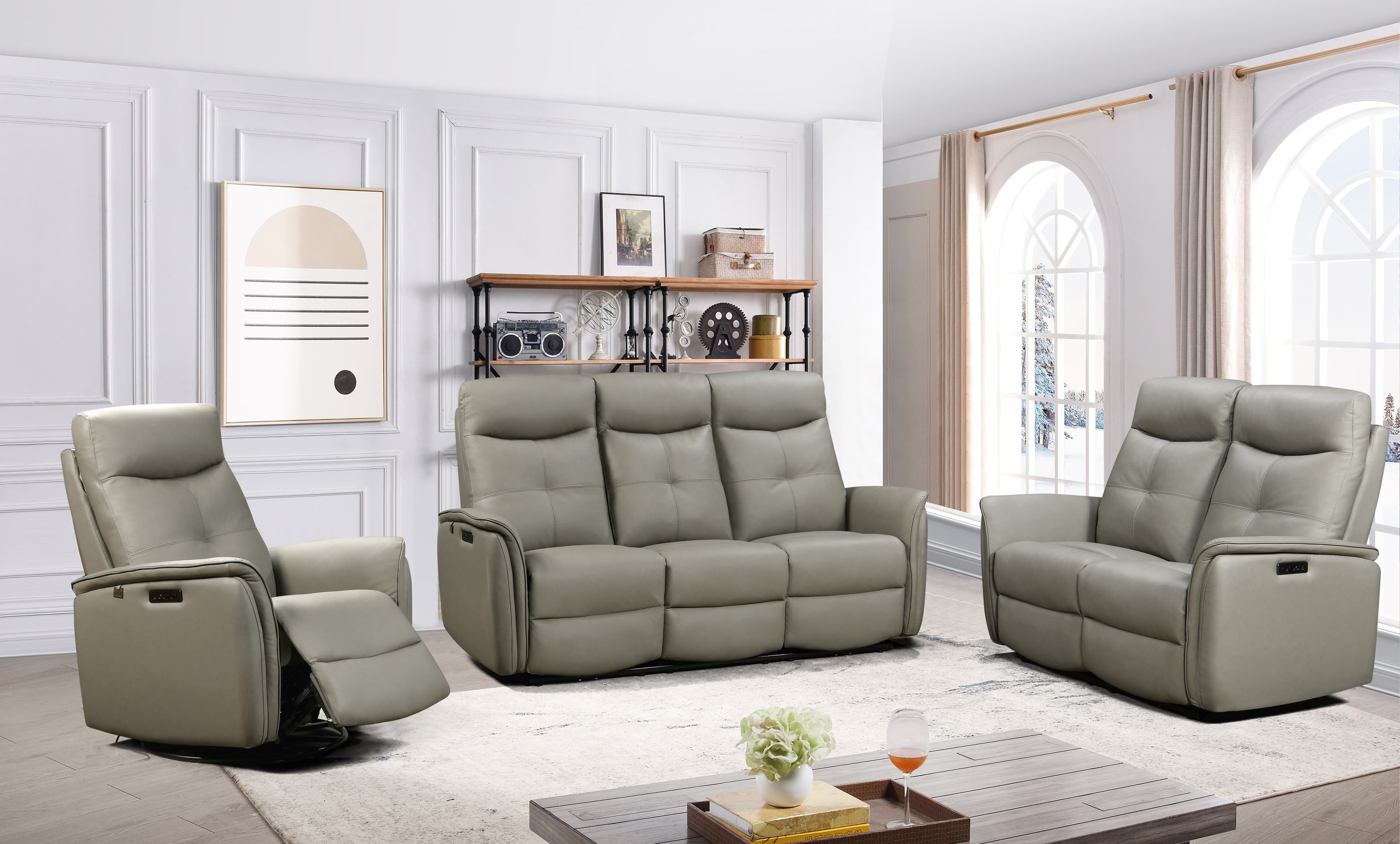 Oslo Leather Power Recliner Sofa w/Adjustable Headrest by Azur