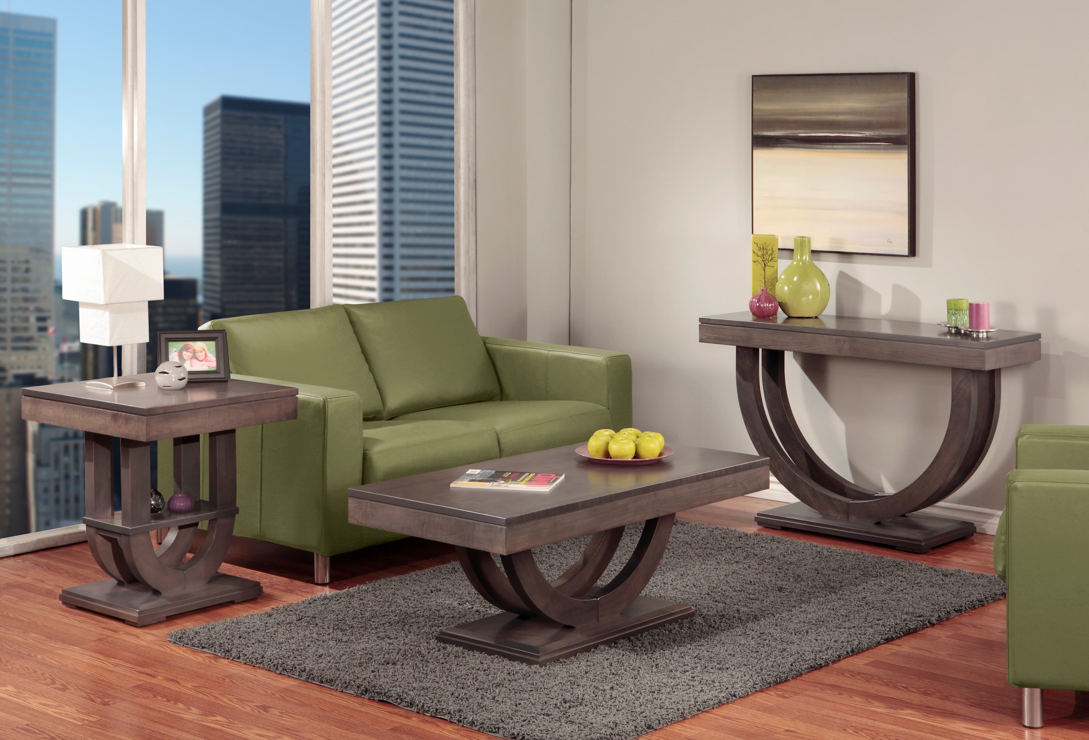 Contempo Living Room Collection w/Wood Curve by Handstone