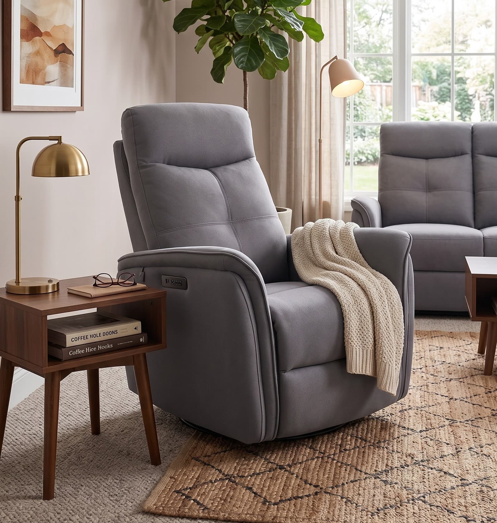 Oslo Swivel Glider Power Recliner Chair w/Adjustable Headrest by Azur