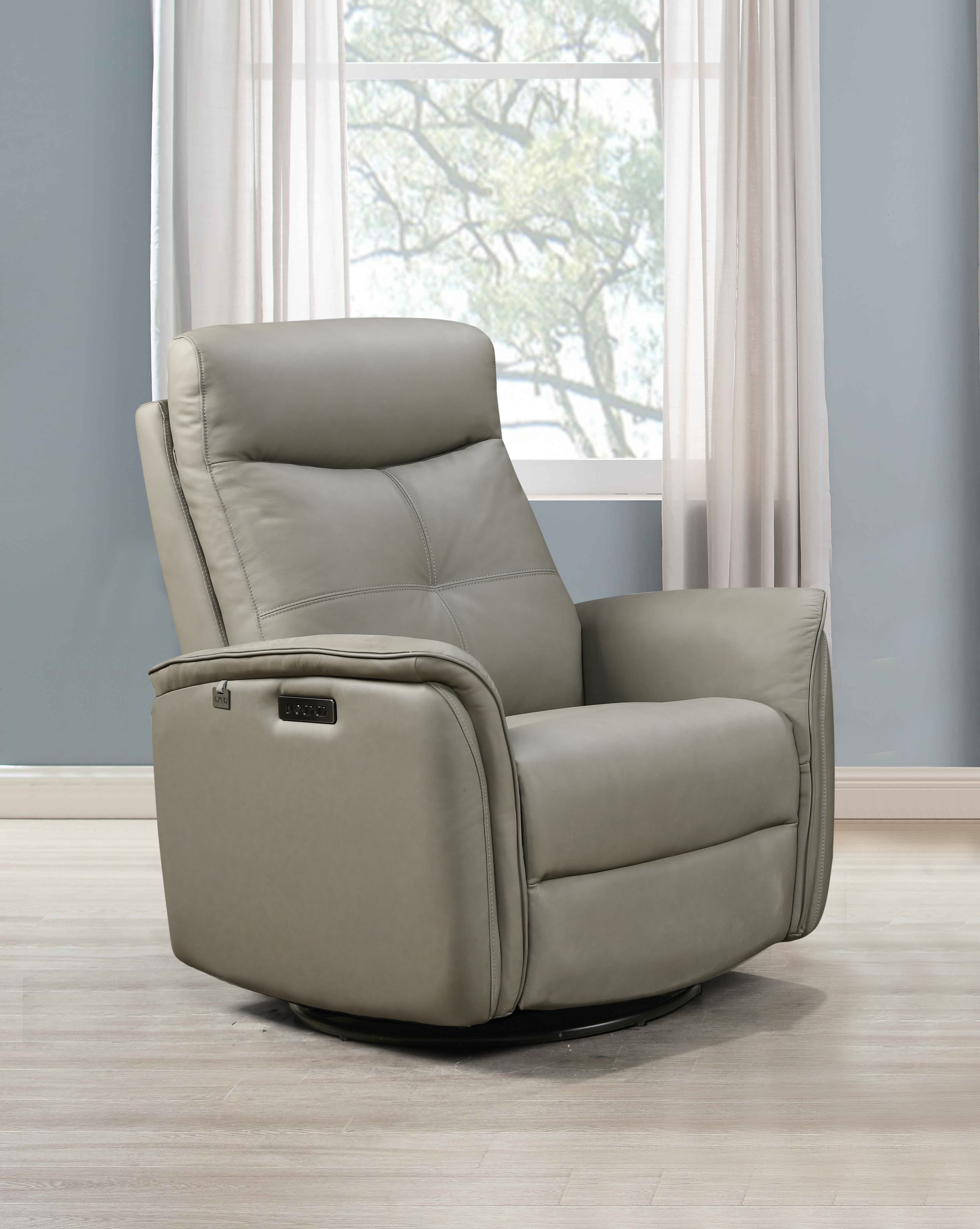 Oslo Leather Swivel Glider Power Recliner Chair w/Adjustable Headrest by Azur