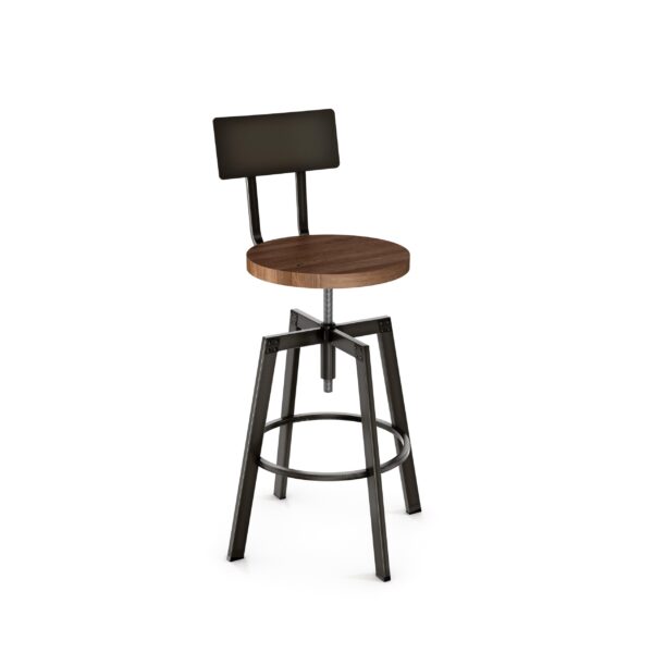 Architect Screw Swivel Stool w/Wood Seat & Metal Backrest by Amisco
