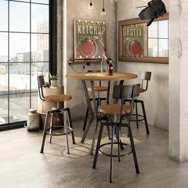 Architect Screw Swivel Stool w/Wood Seat & Metal Backrest by Amisco - Image 2