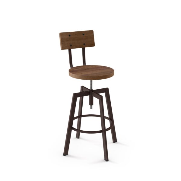 Architect Screw Swivel Stool w/Wood Seat & Wood Backrest by Amisco