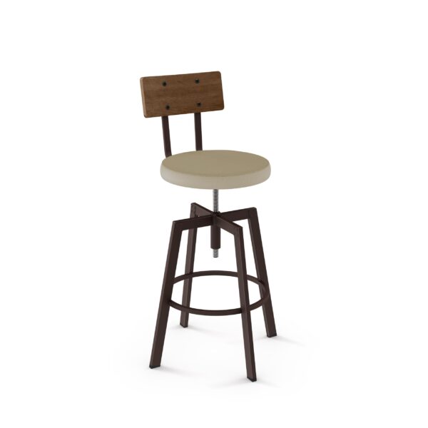 Architect Screw Swivel Stool w/Fabric Seat & Wood Backrest by Amisco